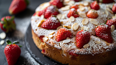 Veganer Erdbeer-Mandel-Kuchen mit Mølk Barista Hafermilch