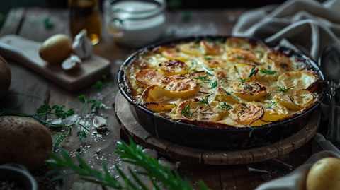 Veganes Mølk Hafermilch-Kartoffelgratin mit Kräutern