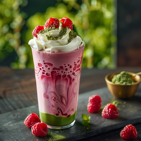 Himbeer-Matcha Latte mit Mølk Hafermilch