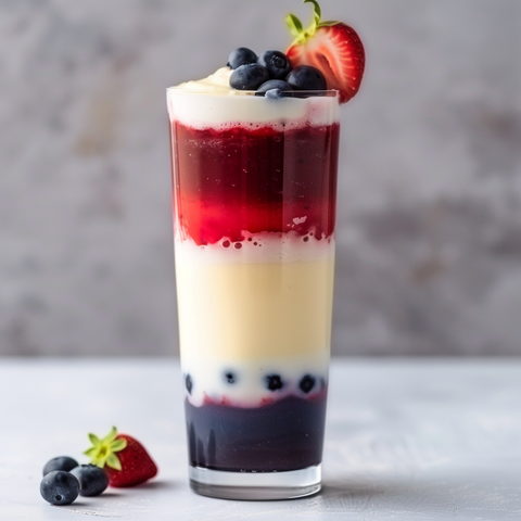 Französischer Bleu-Blanc-Rouge-Drink mit Vanille Latte