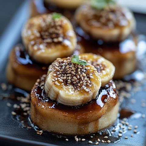 Salzige Bananenbrot-Bites mit Mølk Like Milk Regular und miso-karamellisiertem Topping