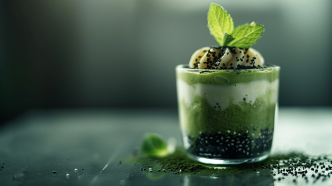 Hafermilch-Parfait mit schwarzem Sesam und Matcha