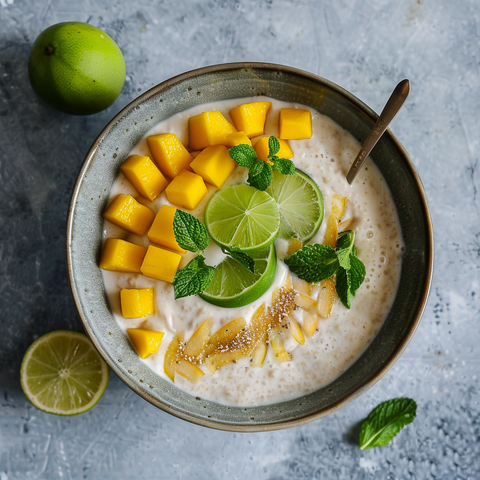 Veganer Mølk Hafermilch-Kokos-Pudding mit Mango und Limette