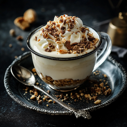 Veganes Hafermilch-Chai-Parfait mit knusprigen Keksstücken