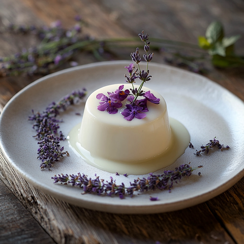 Lavendel-Hafermilch-Panna-Cotta mit Zitronenmelissen-Gelee