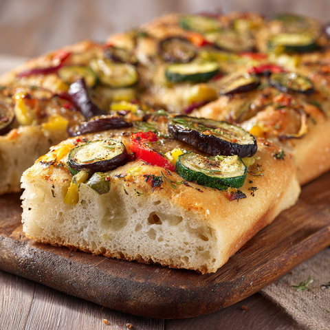 Mediterrane Focaccia mit Mølk Light 1,8% und Grillgemüse