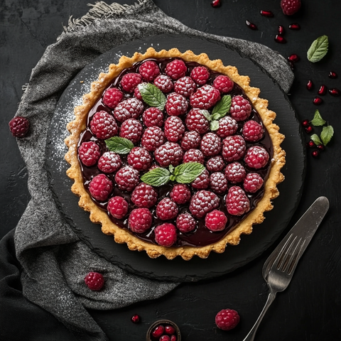 Schokoladige Hafermilch-Tarte mit Himbeeren